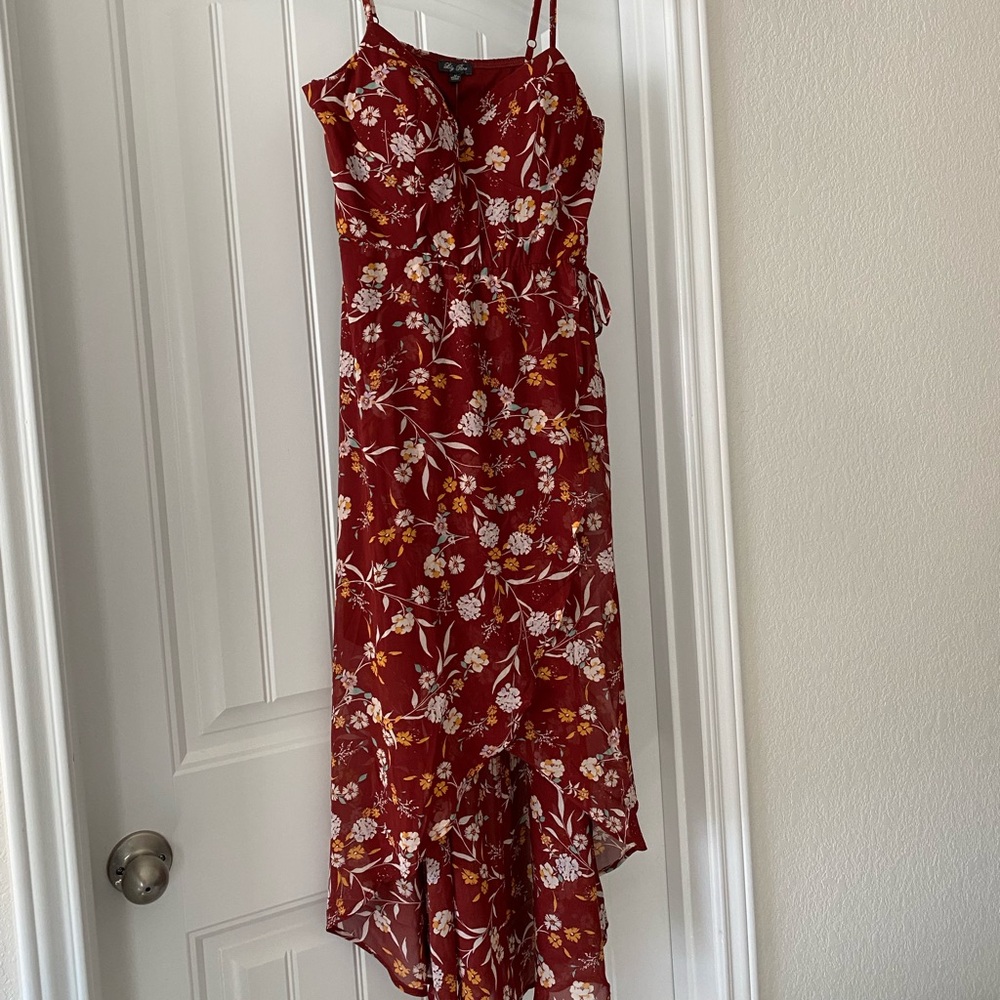 Floral red high low summer dress
